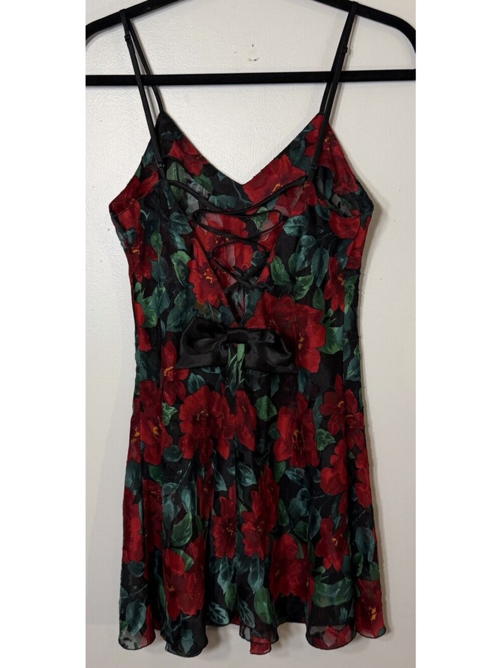 VTG Victoria Secret Floral Slip Dress  Lingerie Corset Lace Up Bow Chemise Small